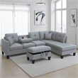 Rema 3pc Sectional Sofa- Chaise- Ottoman- 2 Pillows- Light Gray Linen