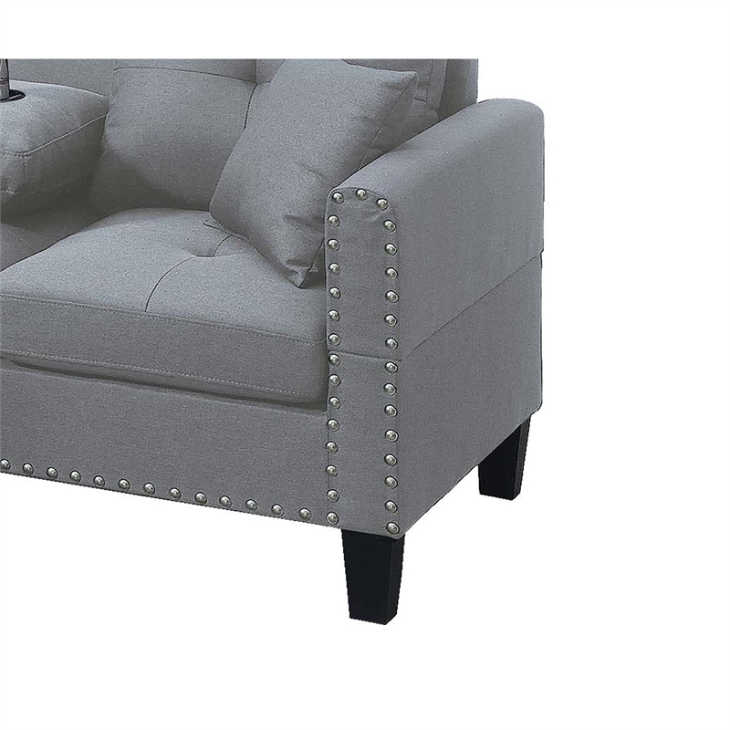 Rema 3pc Sectional Sofa- Chaise- Ottoman- 2 Pillows- Light Gray Linen