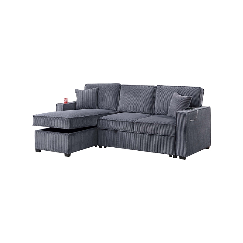 Foi Convertible Sectional Sofa with Reversible Chaise- Gray Corduroy