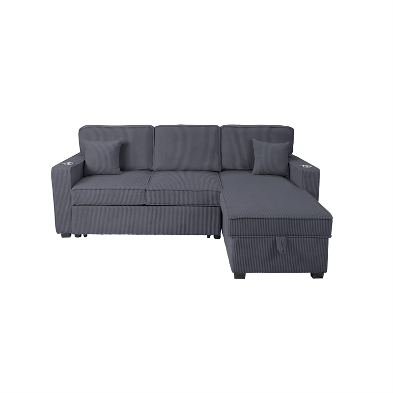 Foi Convertible Sectional Sofa with Reversible Chaise- Gray Corduroy
