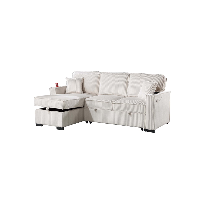 Foi Convertible Sectional Sofa with Reversible Chaise- Beige Corduroy