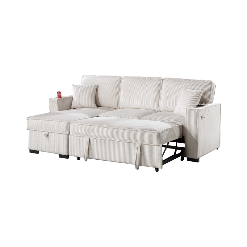 Foi Convertible Sectional Sofa with Reversible Chaise- Beige Corduroy