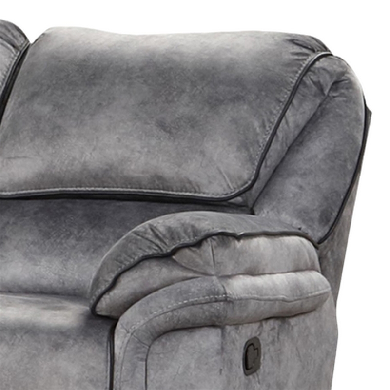 Remma Manual Recliner Sofa- Gray Faux Leather- Drop Table and Cupholders
