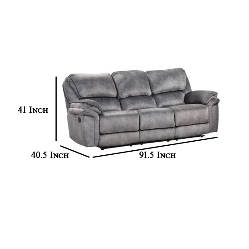 Remma Manual Recliner Sofa- Gray Faux Leather- Drop Table and Cupholders