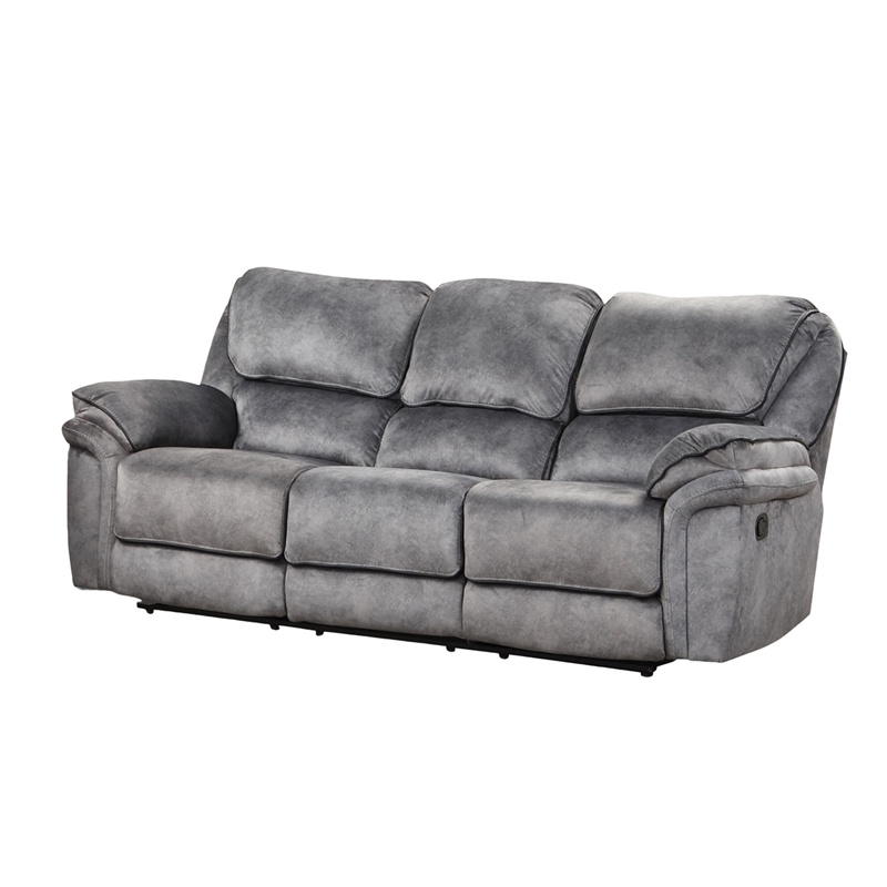 Remma Manual Recliner Sofa- Gray Faux Leather- Drop Table and Cupholders