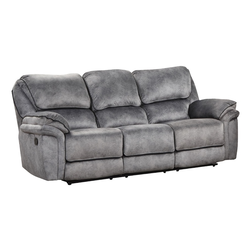 Remma Manual Recliner Sofa- Gray Faux Leather- Drop Table and Cupholders