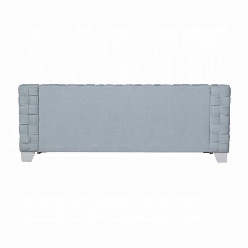 Reah Sofa- Knitted Light Blue Chenille- White Composite Wood- 85 Inch