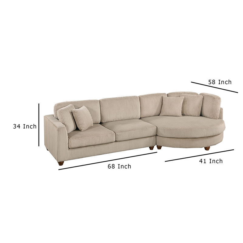 Zeo 2pc Oversize Sectional Sofa and Chaise- Taupe Brown Corduroy