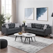 Roli 2pc Sofa and Loveseat Set- 4 Throw Pillows- Soft Black Polyfiber