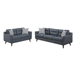 Roli 2pc Sofa and Loveseat Set- 4 Throw Pillows- Soft Blue Polyfiber