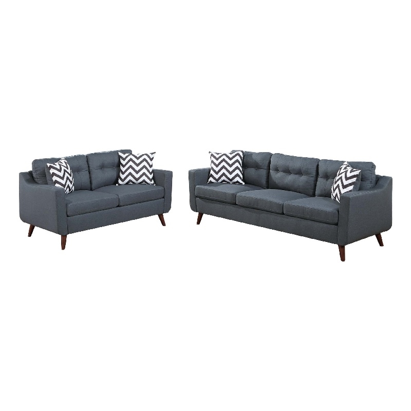 Roli 2pc Sofa and Loveseat Set- 4 Throw Pillows- Soft Blue Polyfiber