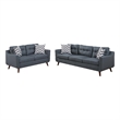 Roli 2pc Sofa and Loveseat Set- 4 Throw Pillows- Soft Blue Polyfiber