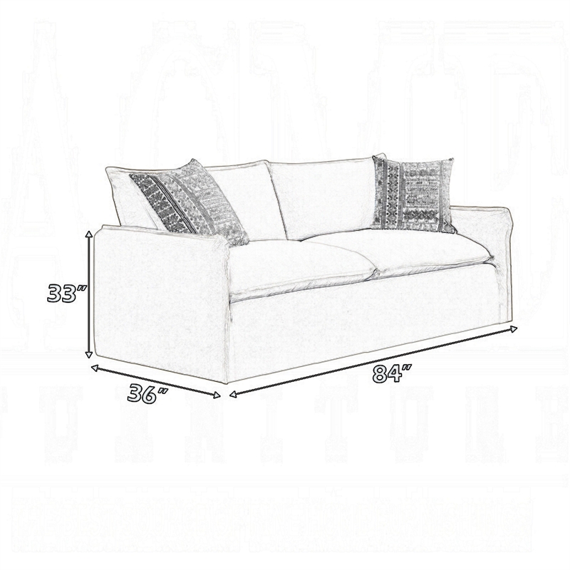Savoir Sofa- 2 Accent Pillows- Contemporary Beige Linen Fabric 84 Inch