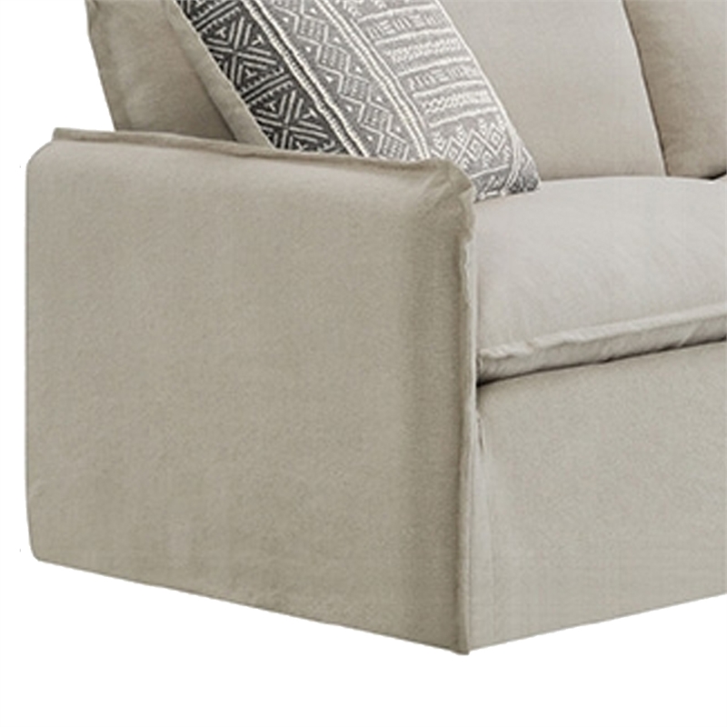 Savoir Sofa- 2 Accent Pillows- Contemporary Beige Linen Fabric 84 Inch