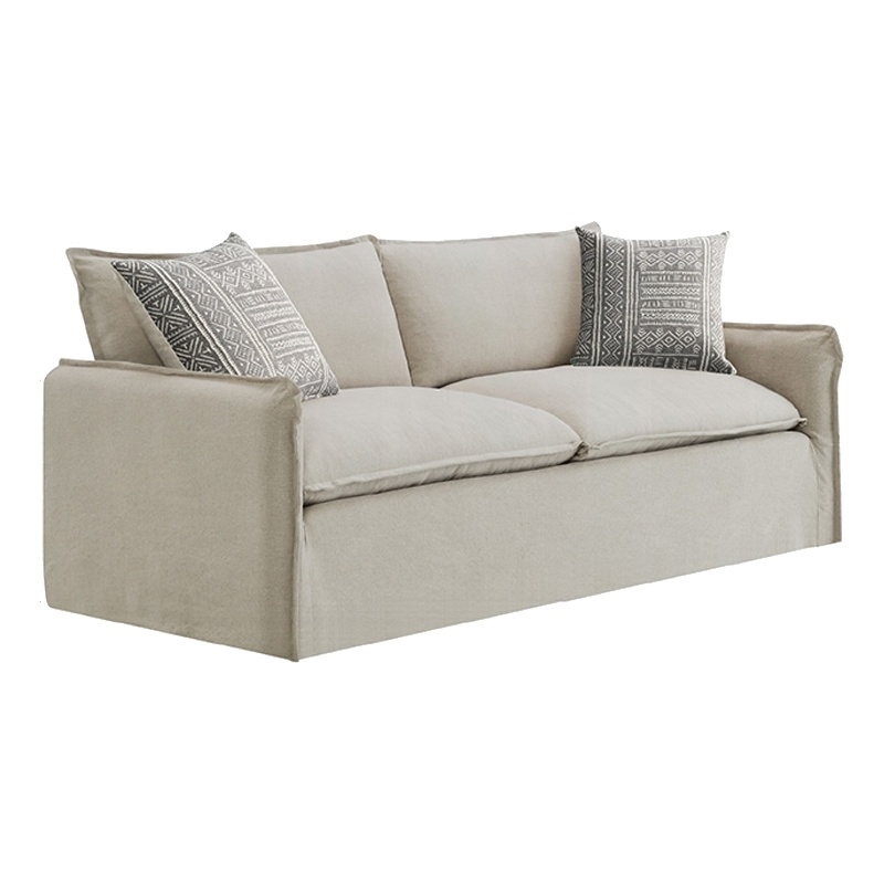 Savoir Sofa- 2 Accent Pillows- Contemporary Beige Linen Fabric 84 Inch