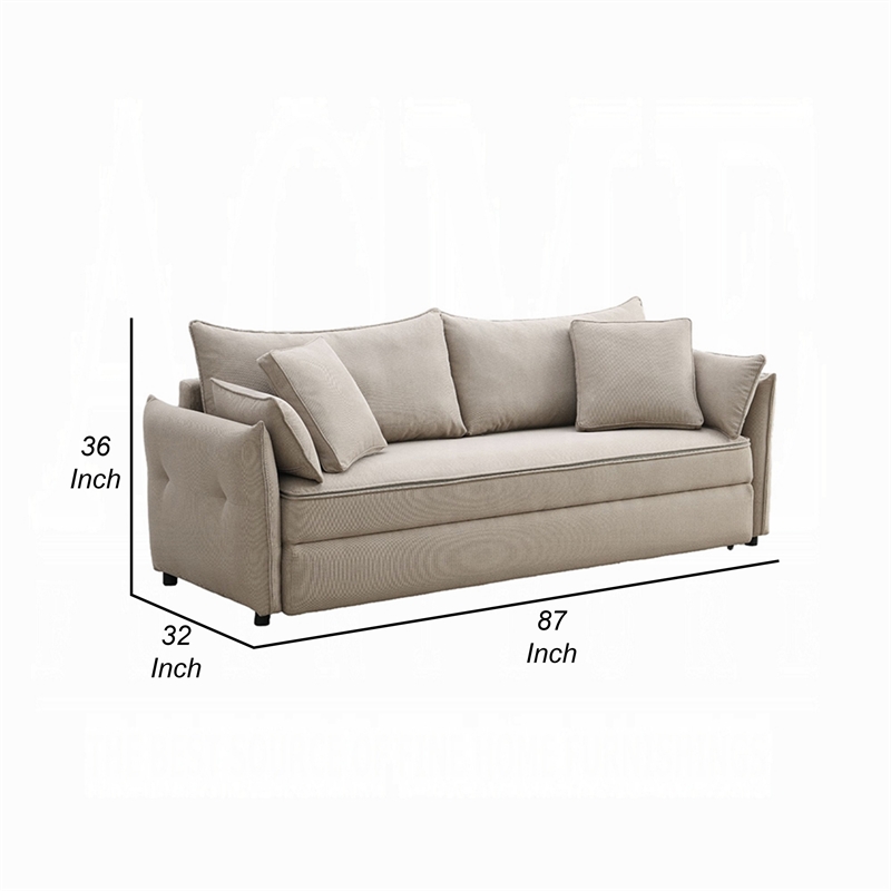 Leif Sofa with Full Size Pull Out Sleeper- 87 Inch Wood- Beige Fabric