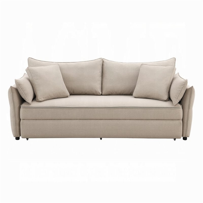 Leif Sofa with Full Size Pull Out Sleeper- 87 Inch Wood- Beige Fabric