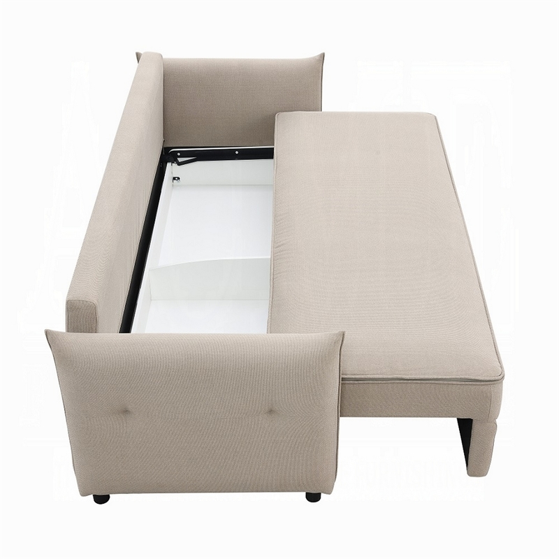 Leif Sofa with Full Size Pull Out Sleeper- 87 Inch Wood- Beige Fabric