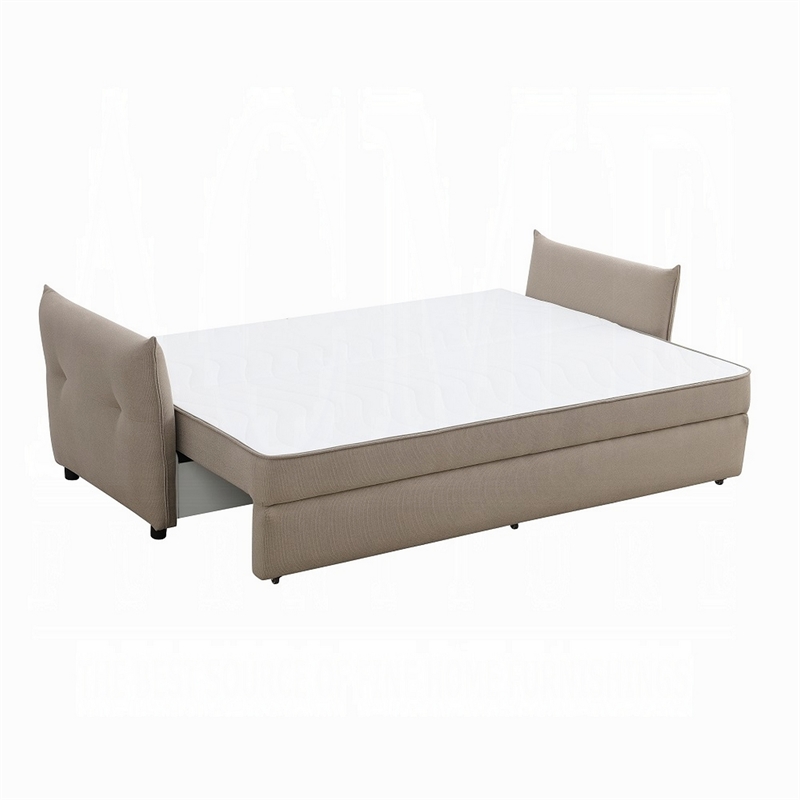 Leif Sofa with Full Size Pull Out Sleeper- 87 Inch Wood- Beige Fabric