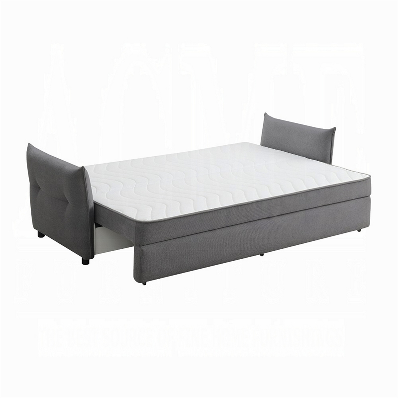 Leif Sofa with Full Size Pull Out Sleeper- 87 Inch Wood- Gray Fabric