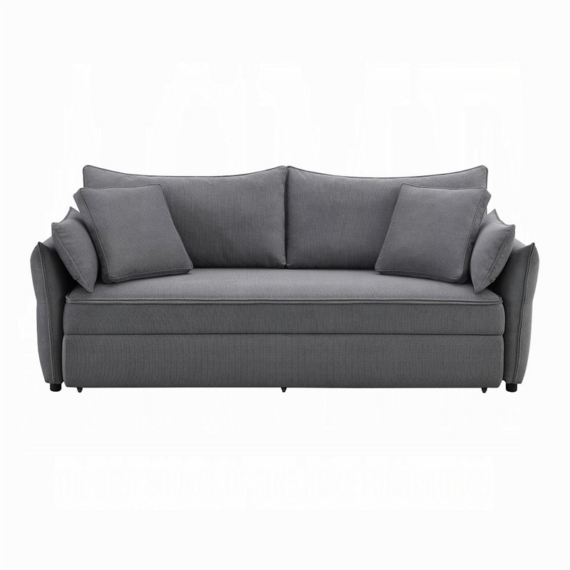 Leif Sofa with Full Size Pull Out Sleeper- 87 Inch Wood- Gray Fabric