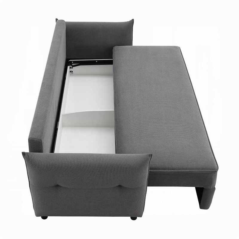 Leif Sofa with Full Size Pull Out Sleeper- 87 Inch Wood- Gray Fabric