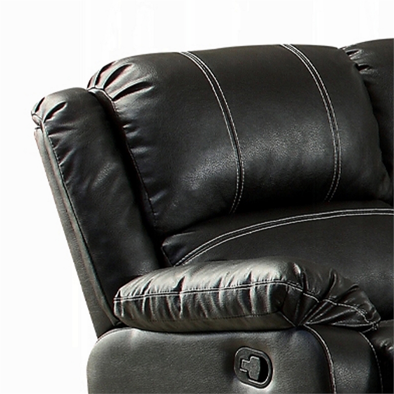 Zuru Motion Manual Recliner Sofa- 3 Seater- Plush Black Faux Leather