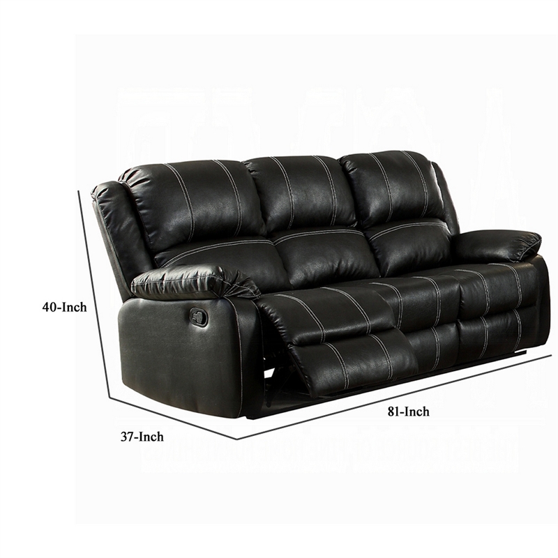 Zuru Motion Manual Recliner Sofa- 3 Seater- Plush Black Faux Leather