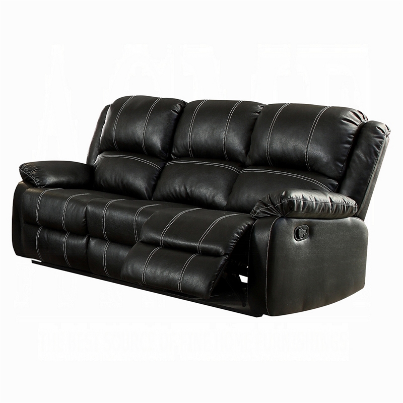 Zuru Motion Manual Recliner Sofa- 3 Seater- Plush Black Faux Leather