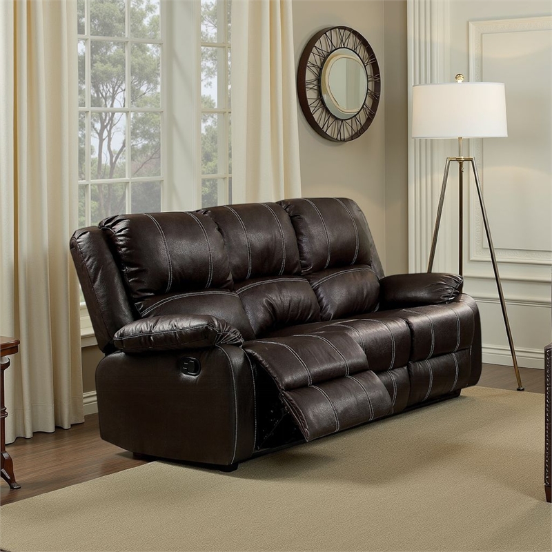 Zuru Motion Manual Recliner Sofa- 3 Seater- Plush Brown Faux Leather