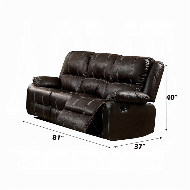 Zuru Motion Manual Recliner Sofa- 3 Seater- Plush Brown Faux Leather