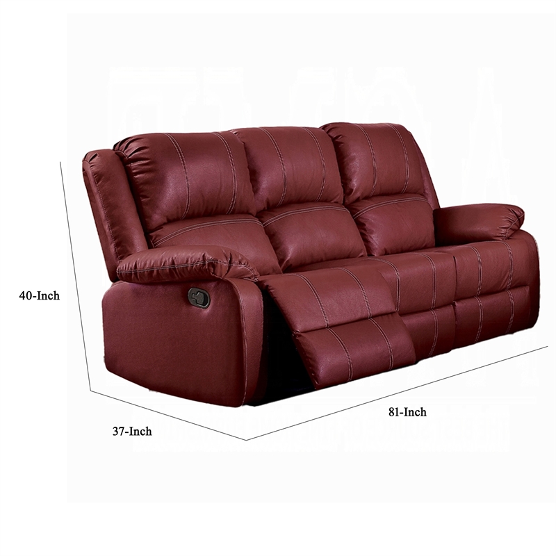 Zuru Motion Manual Recliner Sofa- 3 Seater- Plush Red Faux Leather