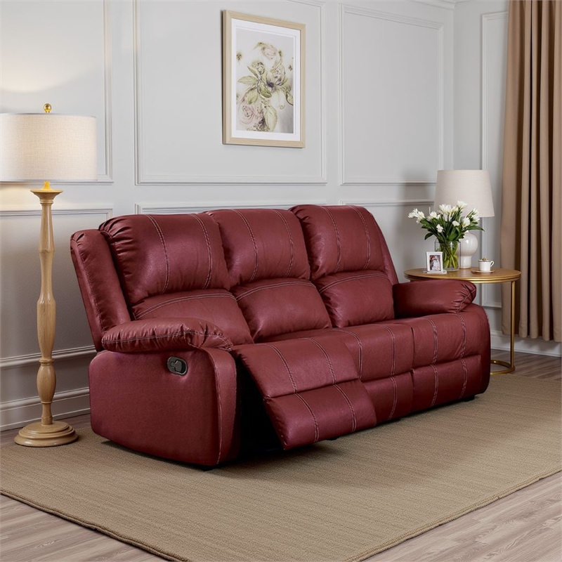Zuru Motion Manual Recliner Sofa- 3 Seater- Plush Red Faux Leather
