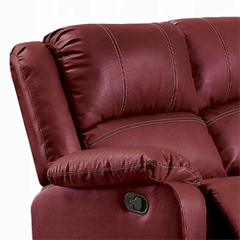 Zuru Motion Manual Recliner Sofa- 3 Seater- Plush Red Faux Leather
