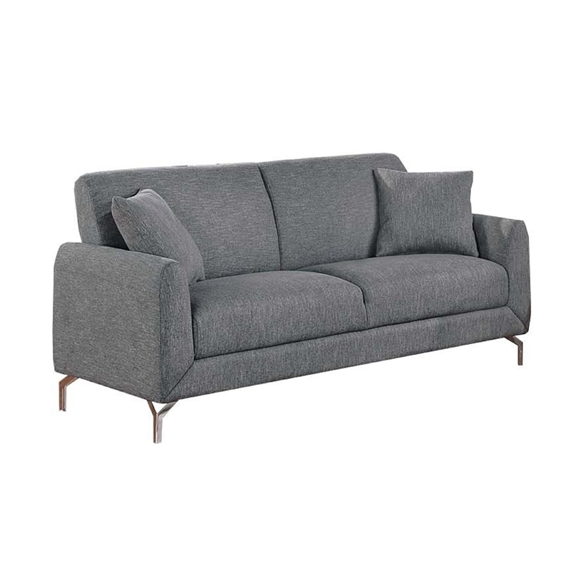 Rena 2pc Sofa and Loveseat Set- 2 Pillows- Dark Gray Burlap Fabric