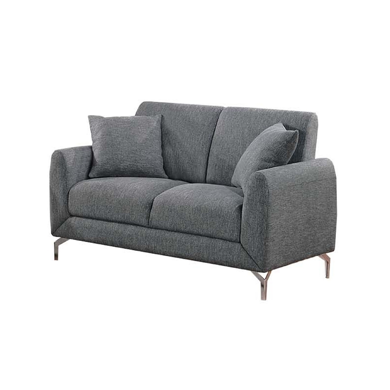 Rena 2pc Sofa and Loveseat Set- 2 Pillows- Dark Gray Burlap Fabric
