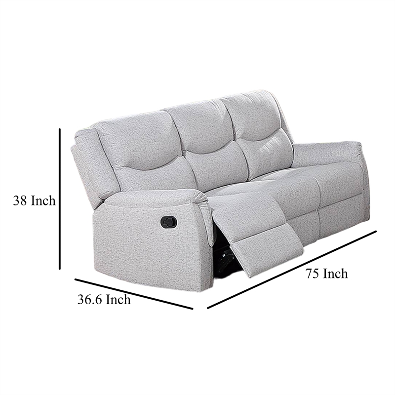 Ammy Manual Recliner Sofa- Pillow Arms- 75in Wood- White Faux Burlap