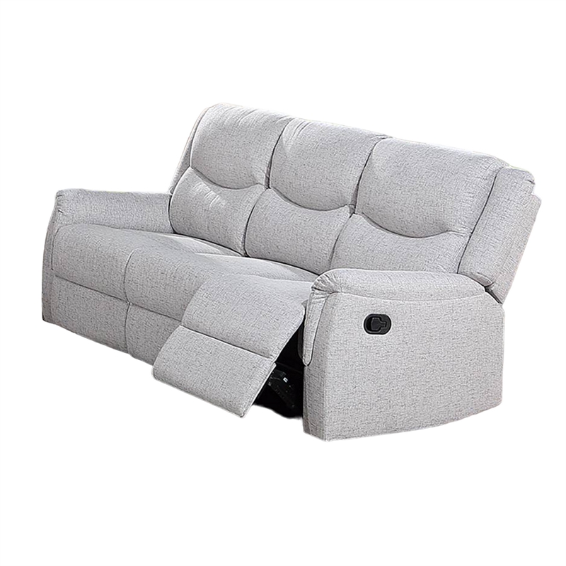 Ammy Manual Recliner Sofa- Pillow Arms- 75in Wood- White Faux Burlap