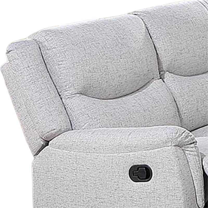 Ammy Manual Recliner Sofa- Pillow Arms- 75in Wood- White Faux Burlap