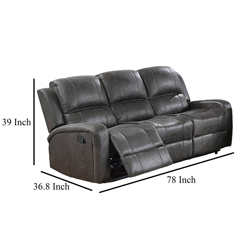 Charles Manual Recliner Sofa- Smoke Gray Faux Leather- Wood- 78 Inch