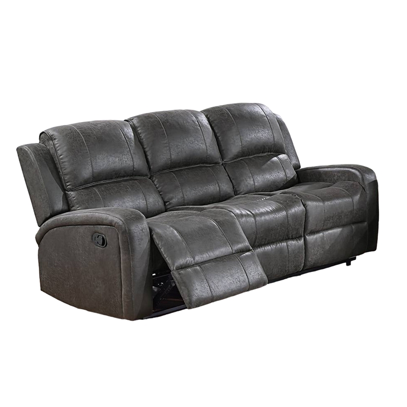 Charles Manual Recliner Sofa- Smoke Gray Faux Leather- Wood- 78 Inch