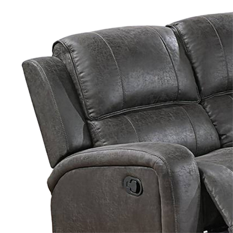 Charles Manual Recliner Sofa- Smoke Gray Faux Leather- Wood- 78 Inch