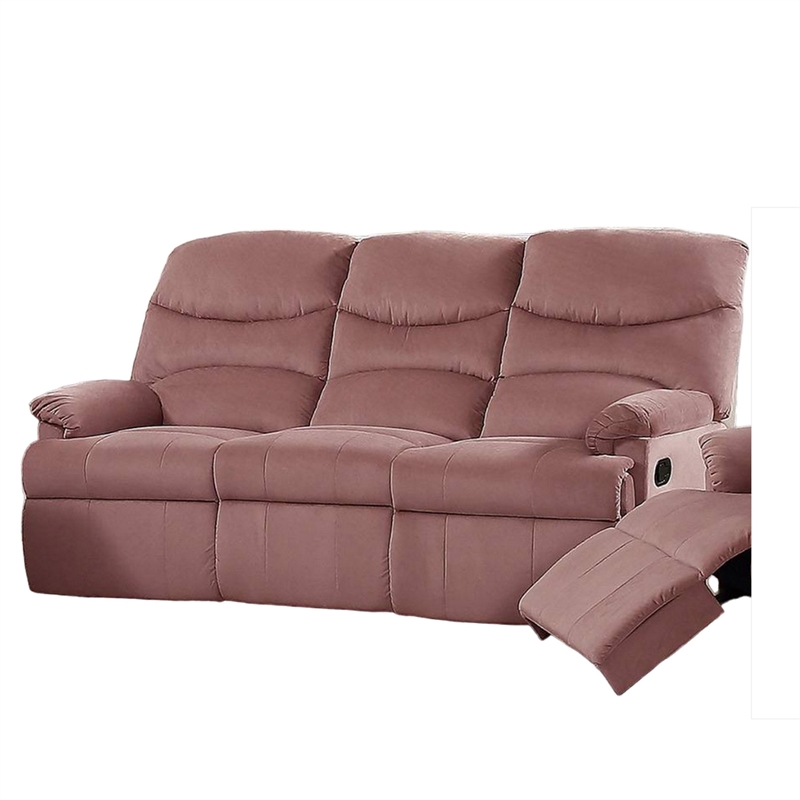 Karry Manual Recliner Sofa- Blush Pink Velvet- Solid Wood- 73 Inch