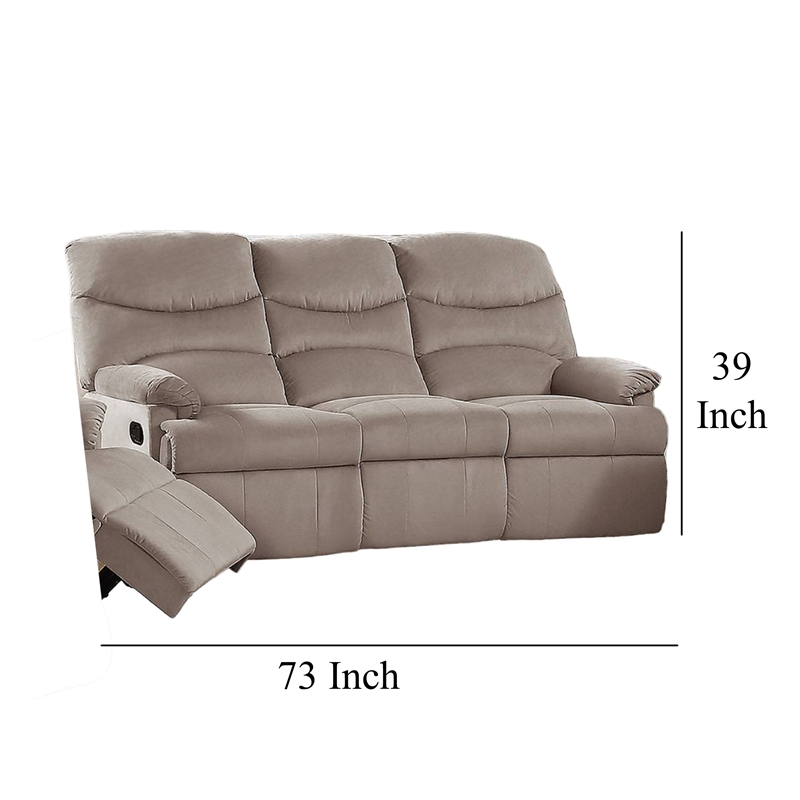 Karry Manual Recliner Sofa- Light Brown Velvet- 73 Inch Solid Wood