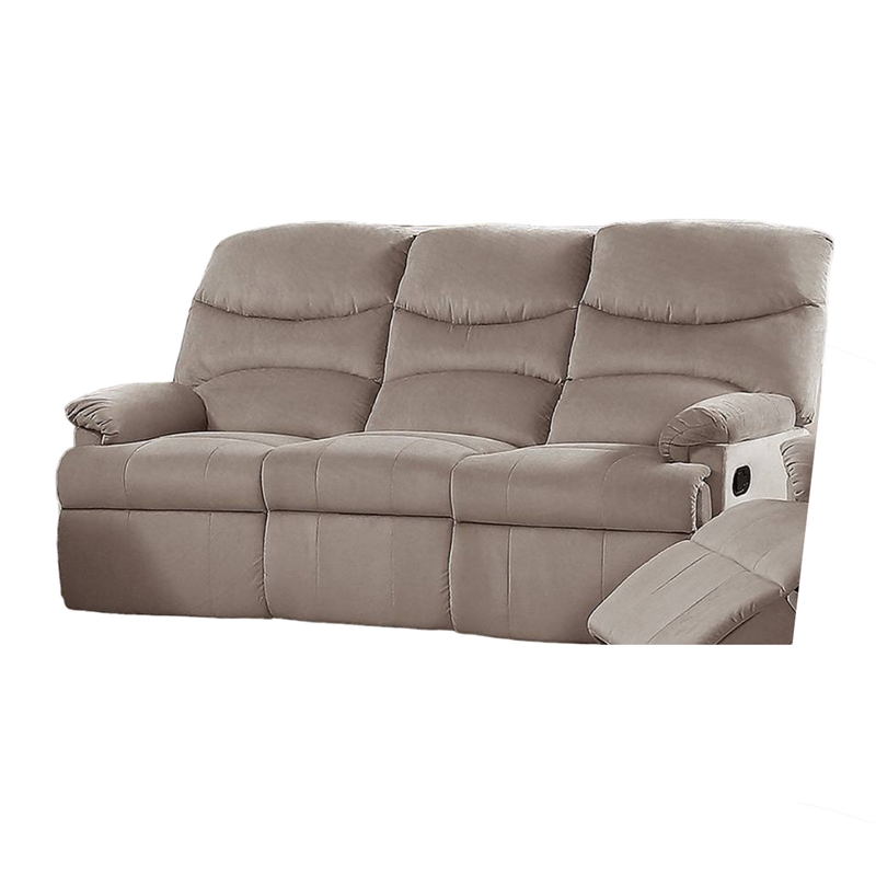 Karry Manual Recliner Sofa- Light Brown Velvet- 73 Inch Solid Wood
