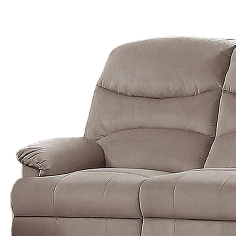 Karry Manual Recliner Sofa- Light Brown Velvet- 73 Inch Solid Wood