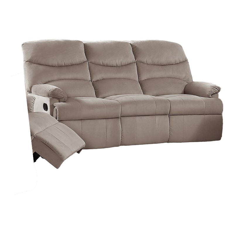 Karry Manual Recliner Sofa- Light Brown Velvet- 73 Inch Solid Wood