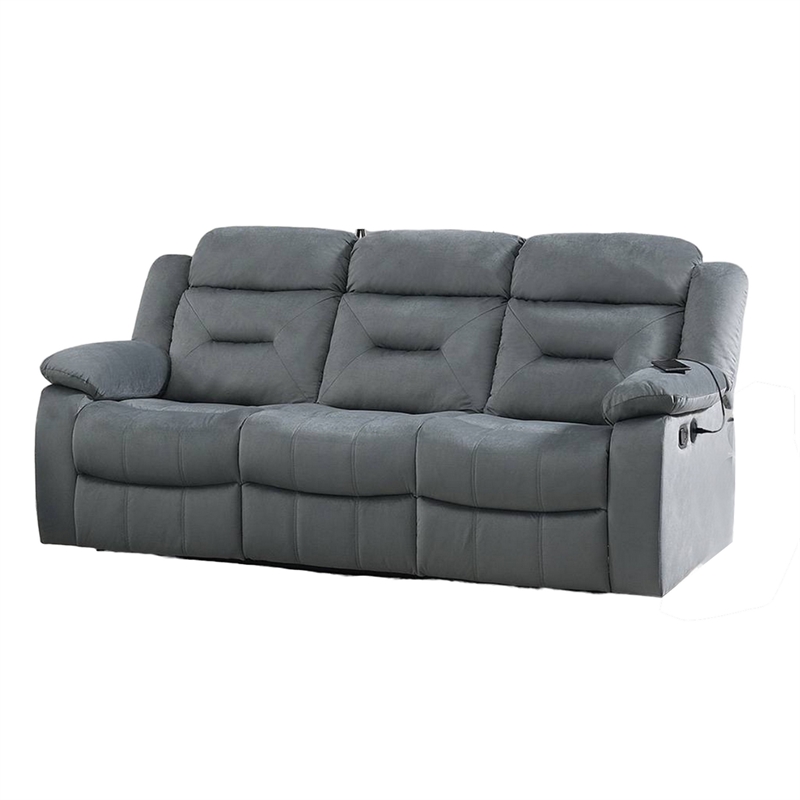 Niko Manual Recliner Sofa- Light Gray Velvet- Solid Wood- 83 Inch