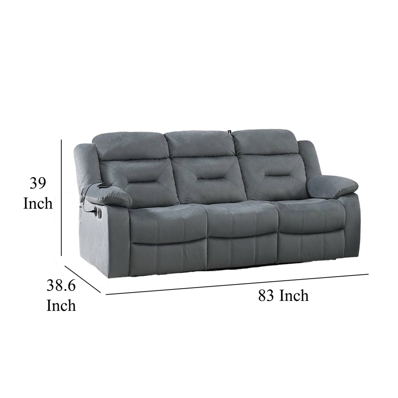 Niko Manual Recliner Sofa- Light Gray Velvet- Solid Wood- 83 Inch