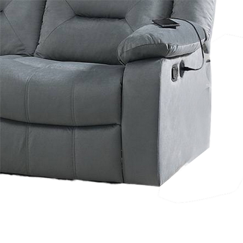 Niko Manual Recliner Sofa- Light Gray Velvet- Solid Wood- 83 Inch